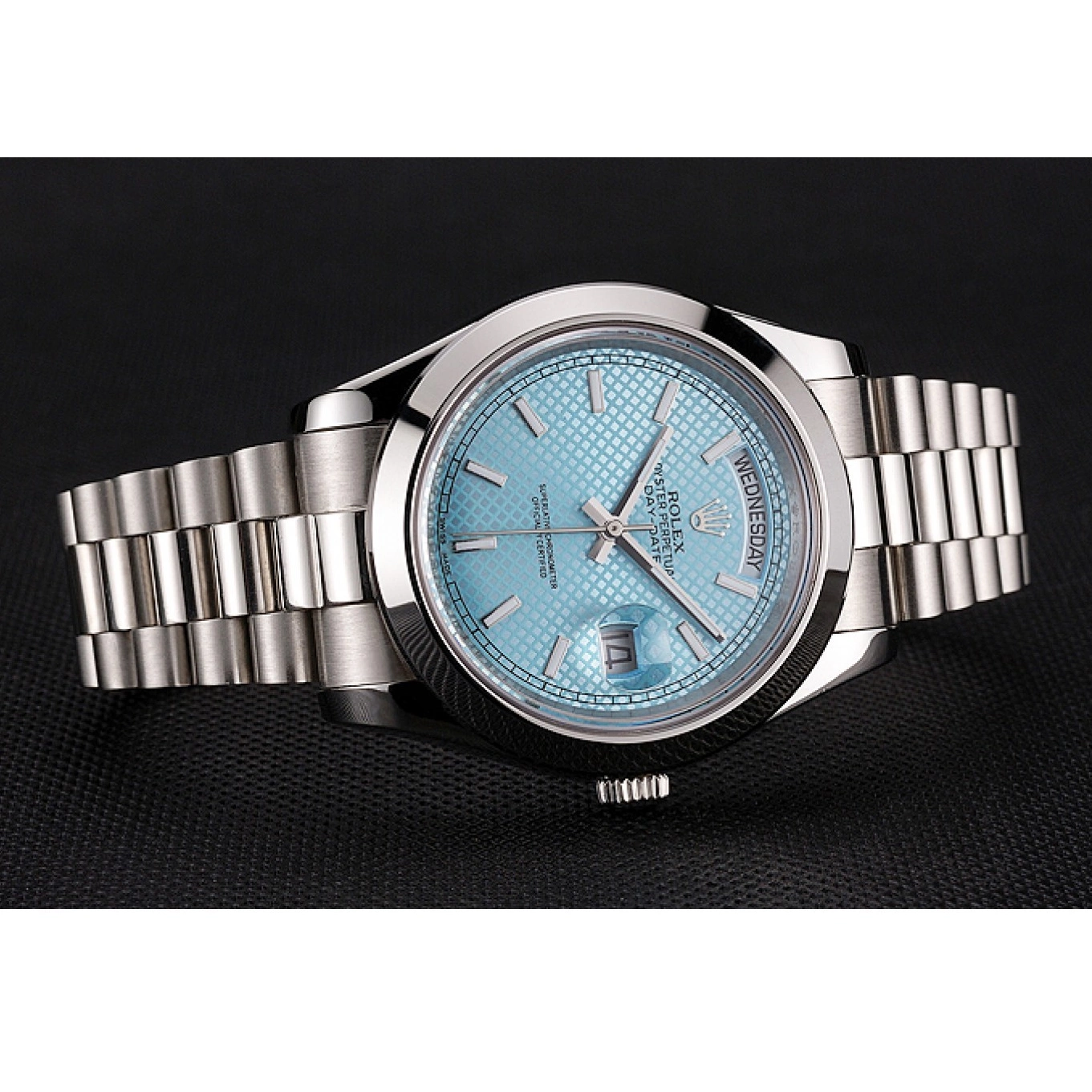 Aaa fake watches Rolex Platinum 40 Ice Case Steel Date Bracelet Dial Stainless Day Blue And Swiss 0616